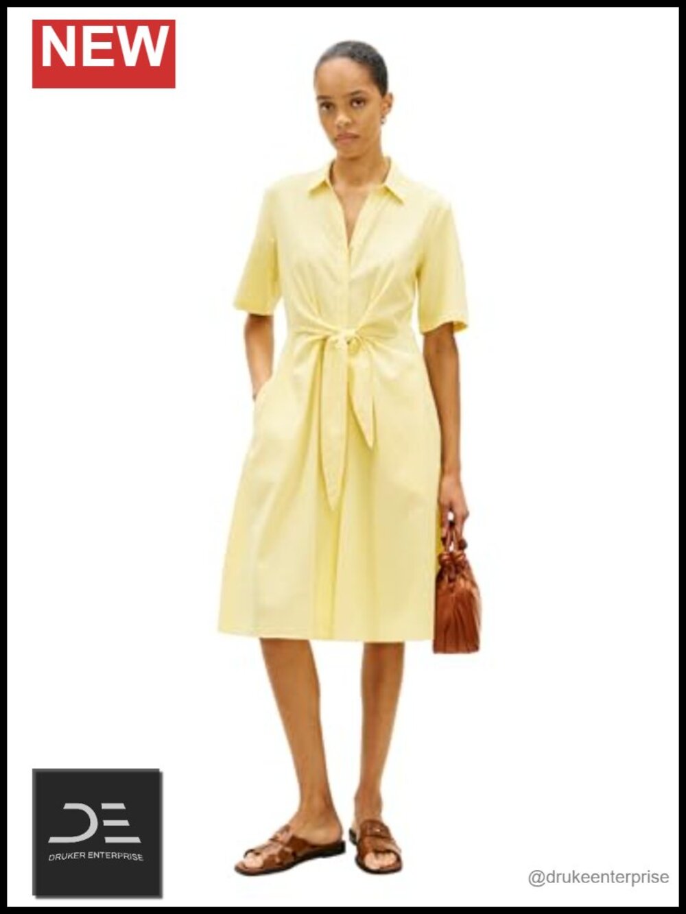 Linen Shirt Midi Dress with Pockets Short Sleeve Button Up Tie Waist